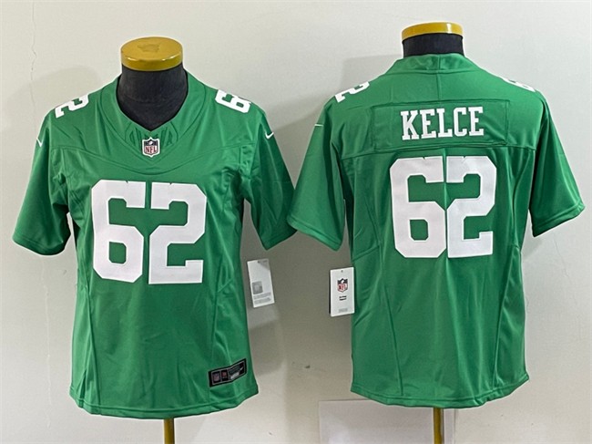 Women's Philadelphia Eagles #62 Jason Kelce Green 2023 F.U.S.E. Stitched Football Jersey(Run Small)