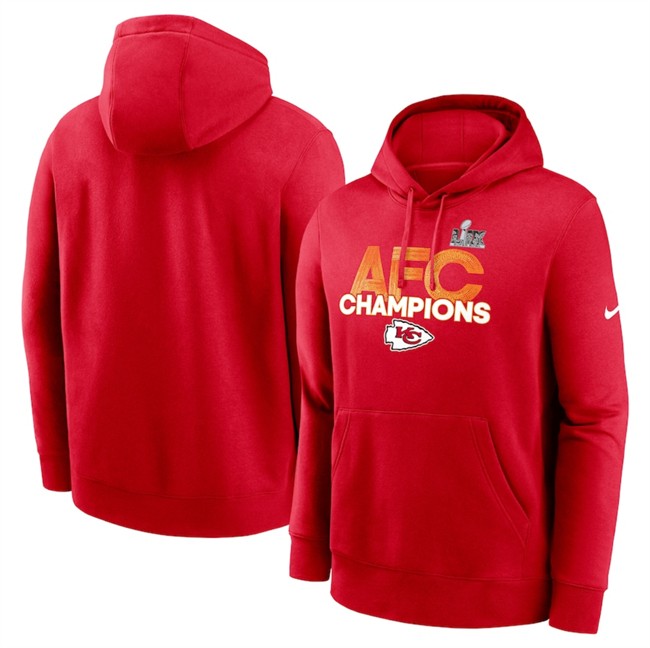 Men's Kansas City Chiefs Red 2024 AFC Champions Fleece Pullover Hoodie