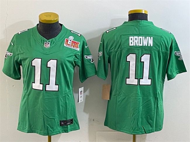 Youth Philadelphia Eagles #11 A. J. Brown Green 2025 Super Bowl LIX Patch F.U.S.E. Throwback Vapor Untouchable Limited Stitched Football Jersey