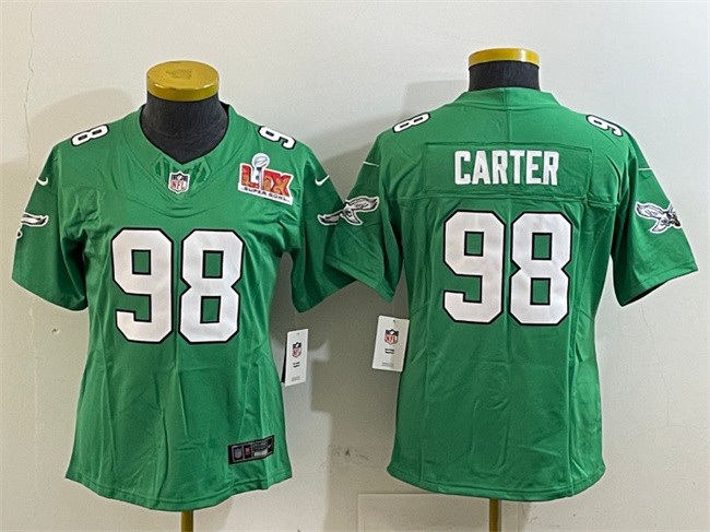 Youth Philadelphia Eagles #98 Jalen Carter Green 2025 Super Bowl LIX Patch F.U.S.E. Throwback Vapor Untouchable Limited Stitched Football Jersey