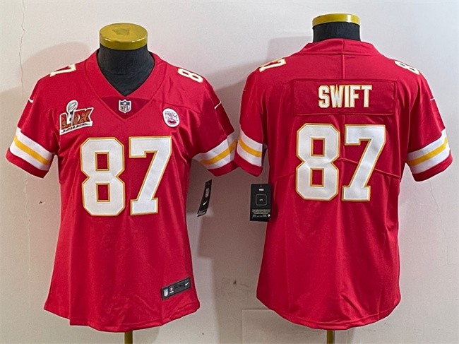 Women's Kansas City Chiefs #87 Taylor Swift Red 2025 Super Bowl LIX Patch Vapor Untouchable Limited Stitched Football Jersey(Run Small)