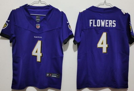 Women's Baltimore Ravens #4 Zay Flowers Limited Purple FUSE Vapor Jersey