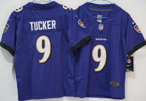 Women's Baltimore Ravens #9 Justin Tucker Limited Purple Vapor Jersey