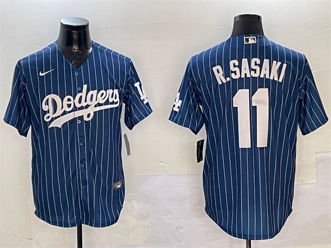 Men's Los Angeles Dodgers #11 Roki Sasaki Navy Cool Base Stitched Baseball Jersey