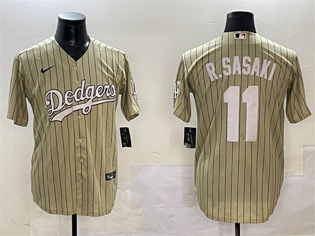 Men's Los Angeles Dodgers #11 Roki Sasaki Cream Cool Base Stitched Baseball Jersey