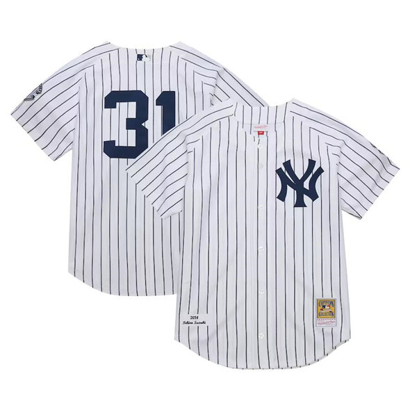 Men's New York Yankees #31 Ichiro Suzuki White 2014 Cooperstown Collection Mitchell & Ness Throwback Stitched Baseball Jersey