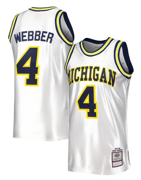 Men's Michigan Wolverines #4 Chris Webber White Mitchell & Ness Stitched Basketball Jersey