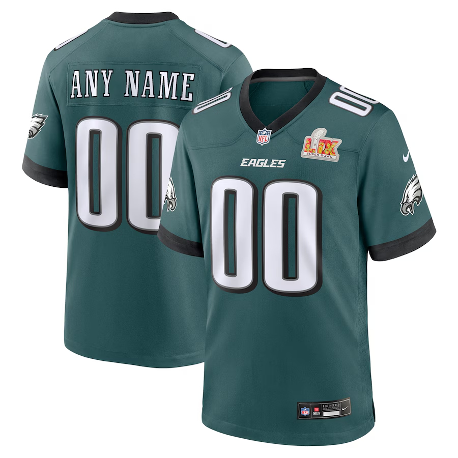 Men's Philadelphia Eagles Nike Super Bowl LIX Custom Game Jersey - Midnight Green