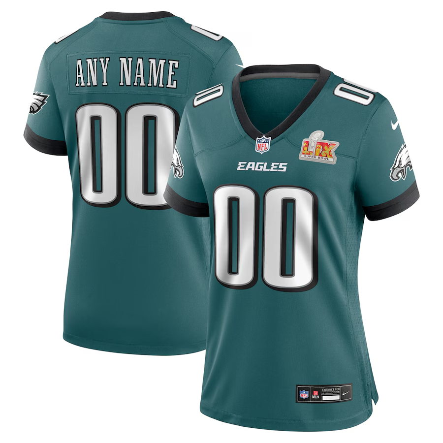 Women's Philadelphia Eagles Nike Super Bowl LIX Custom Game Jersey - Midnight Green