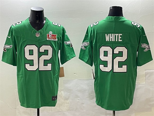 Men's Philadelphia Eagles #92 Reggie White Green 2025 Super Bowl LIX Patch F.U.S.E. Throwback Vapor Untouchable Limited Stitched Football Jersey