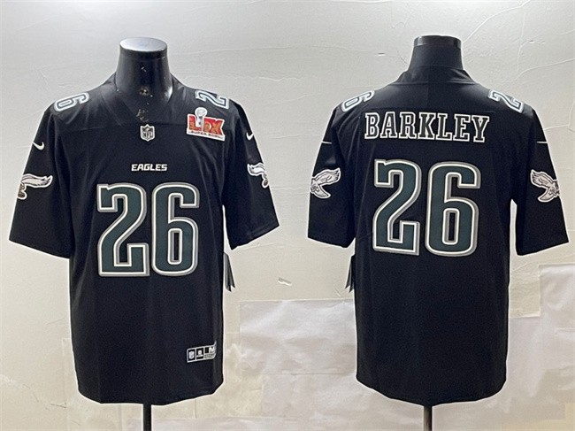 Men's Philadelphia Eagles #26 Saquon Barkley Black 2025 Super Bowl LIX Patch Fashion Vapor Untouchable Limited Stitched Football Jersey