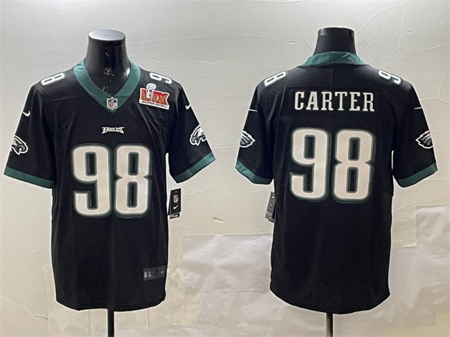 Men's Philadelphia Eagles #98 Jalen Carter Black 2025 Super Bowl LIX Patch Vapor Untouchable Limited Stitched Football Jersey