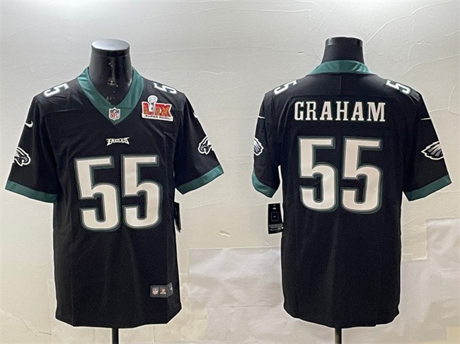 Men's Philadelphia Eagles #55 Brandon Graham Black 2025 Super Bowl LIX Patch Vapor Untouchable Limited Stitched Football Jersey