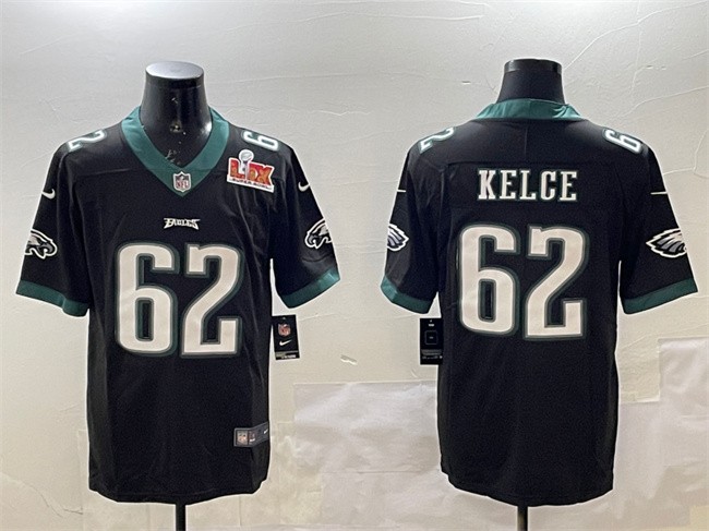 Men's Philadelphia Eagles #62 Jason Kelce Black 2025 Super Bowl LIX Patch Vapor Untouchable Limited Stitched Football Jersey