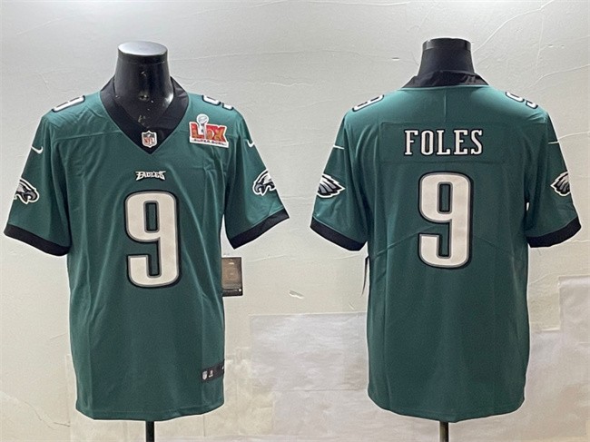 Men's Philadelphia Eagles #9 Nick Foles Green 2025 Super Bowl LIX Patch Vapor Untouchable Limited Stitched Football Jersey