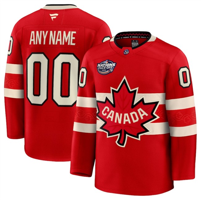 Men's Canada Active Player Custom Red 2025 4 Nations Face-Off Premium Stitched Jersey