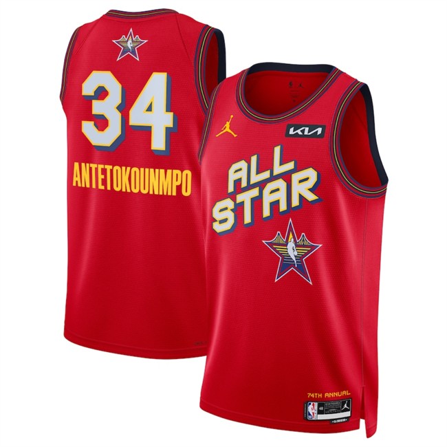 Men's 2025 All-Star #34 Giannis Antetokounmpo Red Stitched Basketball Jersey