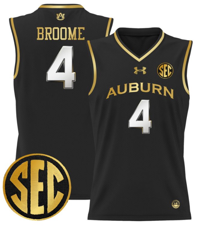 Men's Johni Broome Jersey #4 Auburn Tigers 2024 Lightweight Basketball Black Gold