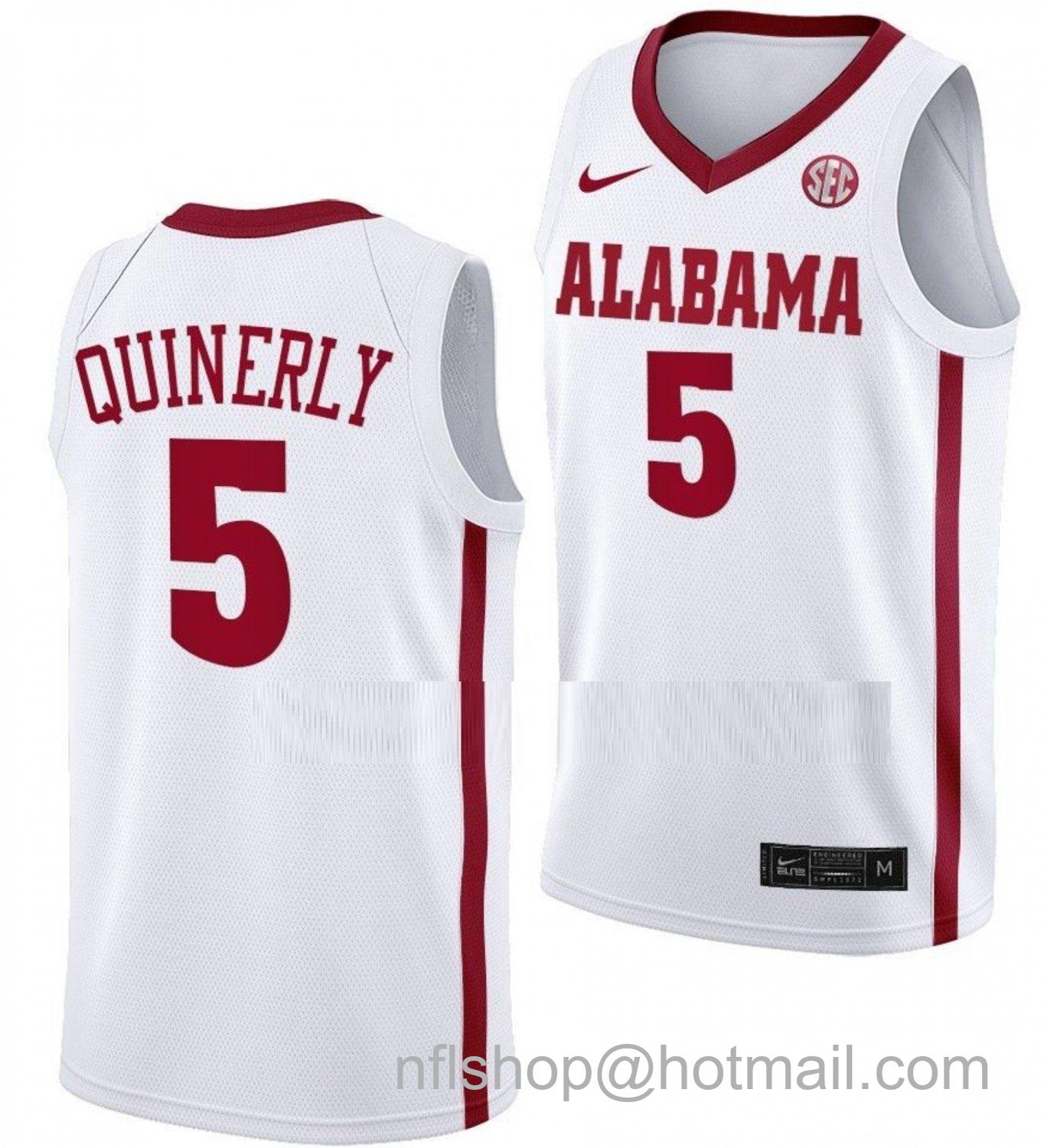 Men's Alabama Crimson Tide Jahvon Quinerly College Basketball White #5 Stitched Jersey