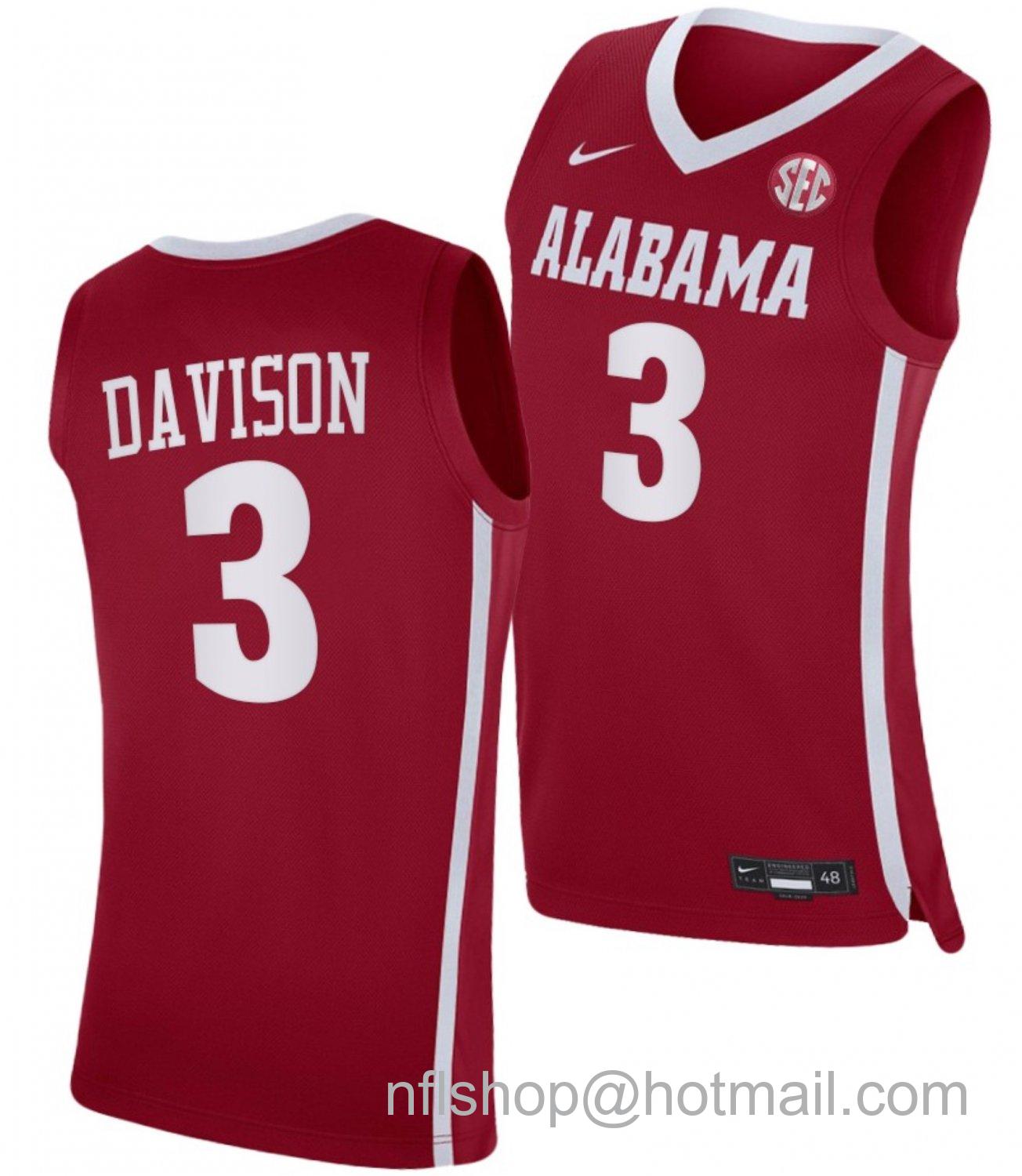 Men's Alabama Crimson Tide JD Davison College Basketball Red #3 Stitched Jersey