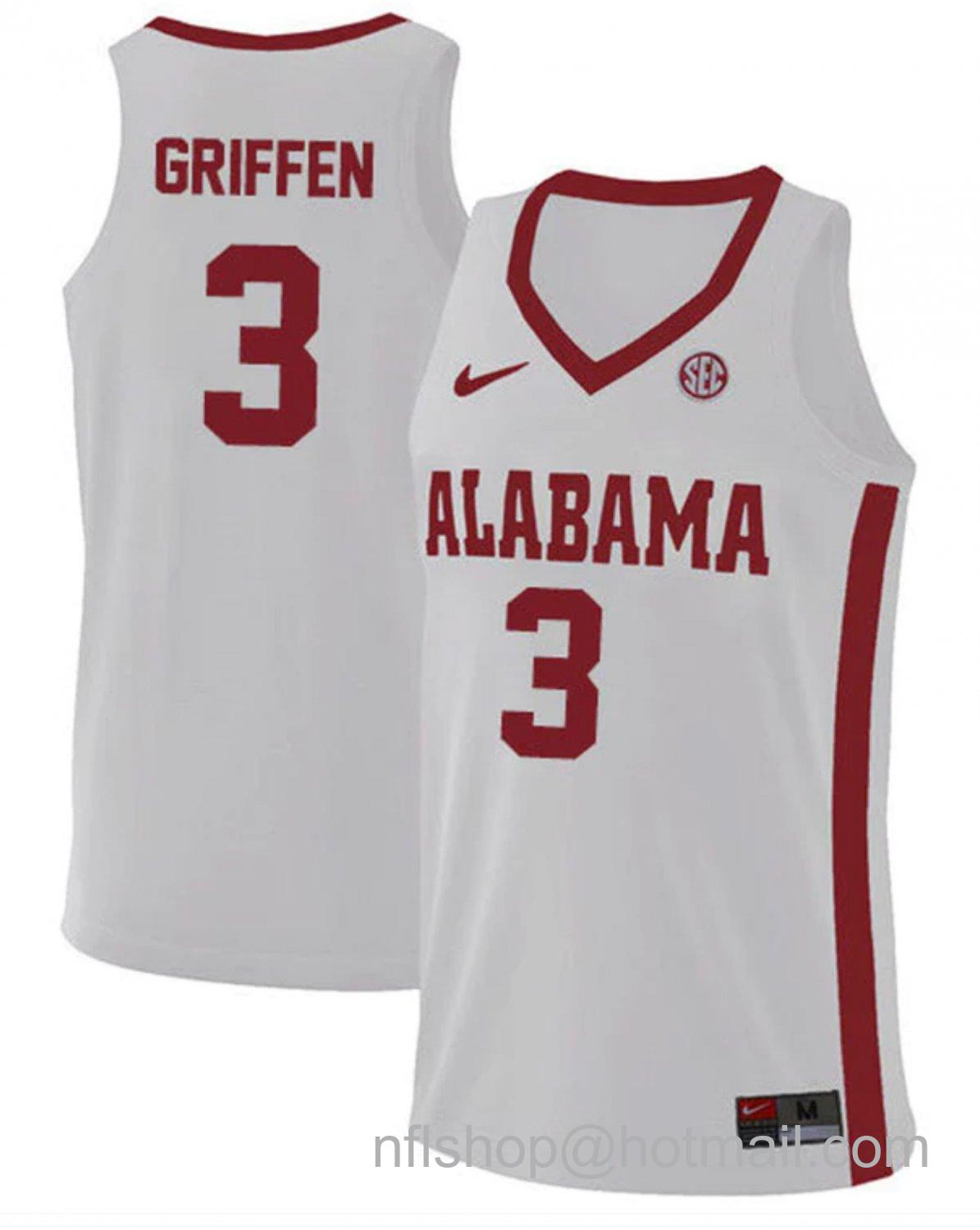 Men's Alabama Crimson Tide Rylan Griffen College Basketball Replica White #3 Stitched Jersey