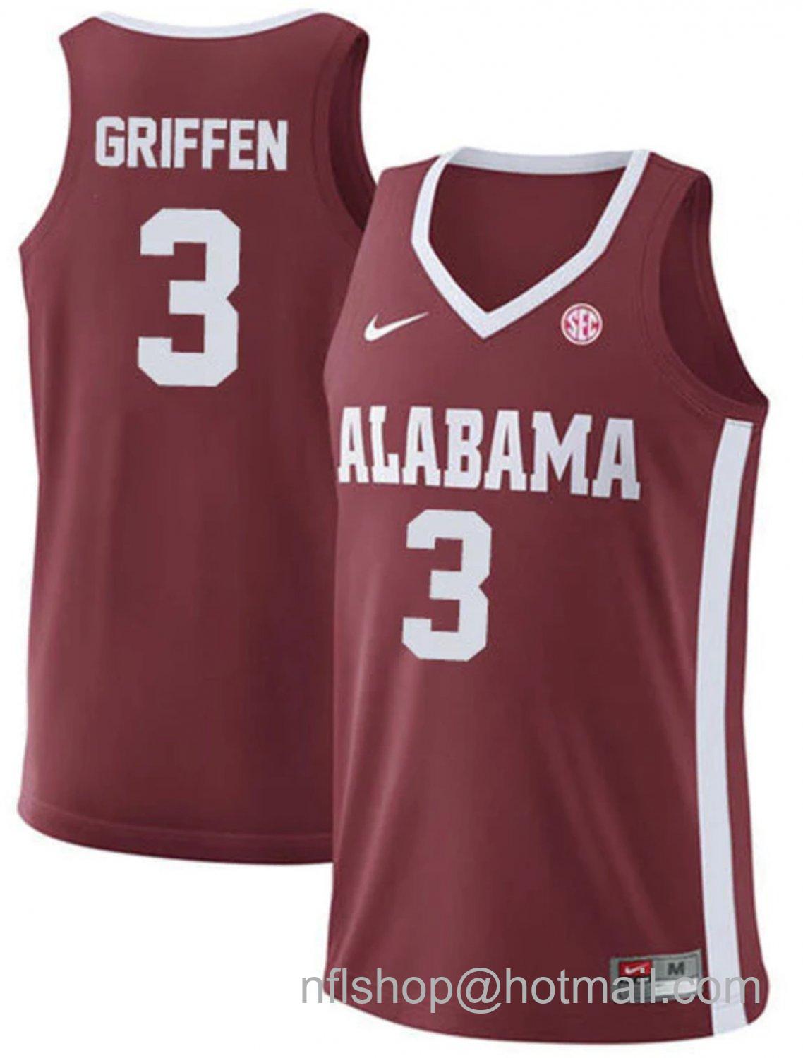 Men's Alabama Crimson Tide Rylan Griffen College Basketball Replica Crimson #3 Stitched Jersey