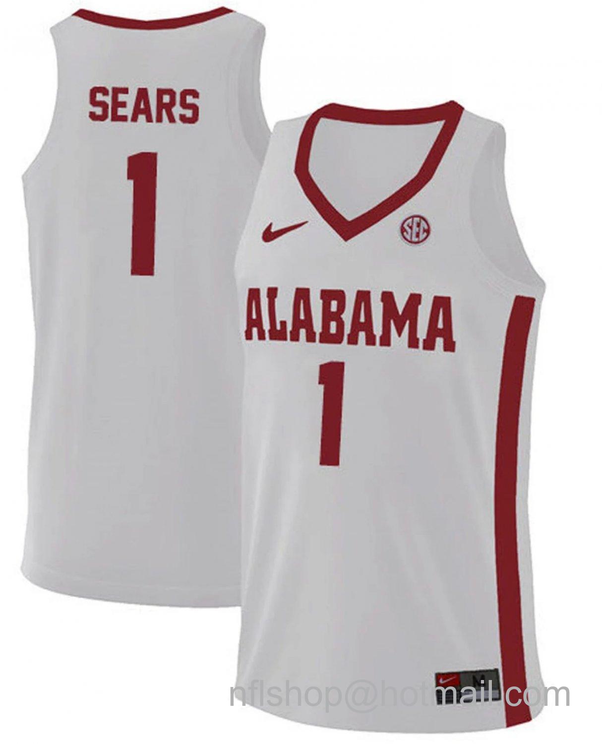 Men's Alabama Crimson Tide Mark Sears College Basketball Replica White #1 Stitched Jersey