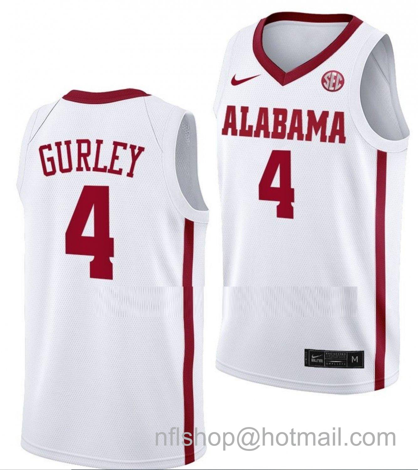 Men's Alabama Crimson Tide Noah Gurley College Basketball White #4 Stitched Jersey