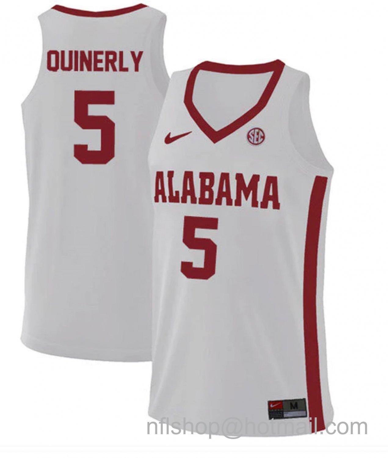 Men's Alabama Crimson Tide Jahvon Quinerly College Basketball Replica White #5 Stitched Jersey