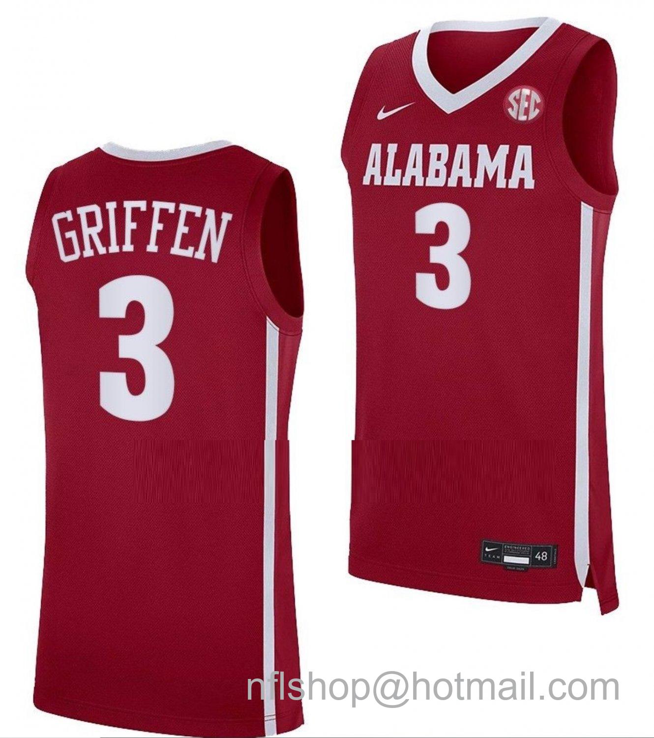 Men's Alabama Crimson Tide Rylan Griffen College Basketball Crimson #3 Stitched Jersey