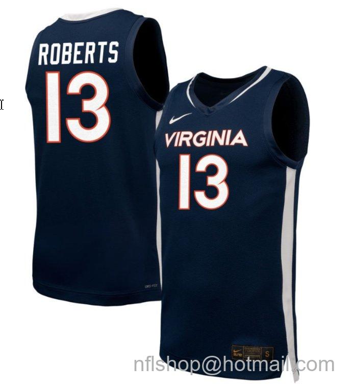 Men's Virginia Cavaliers Desmond Roberts #13 NIL Basketball Navy Stitched Jersey