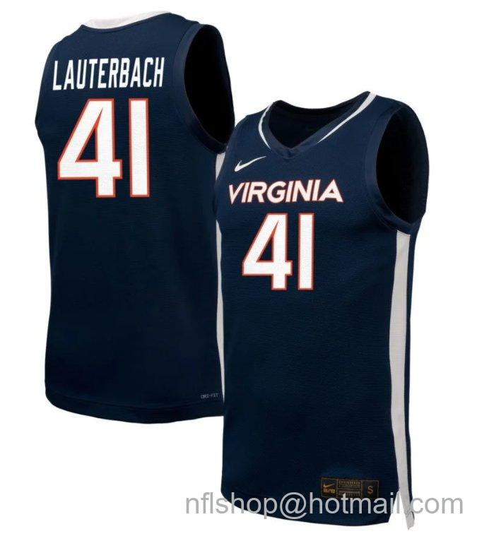 Men's Virginia Cavaliers Taylor Lauterbach #41 NIL Basketball Navy Stitched Jersey