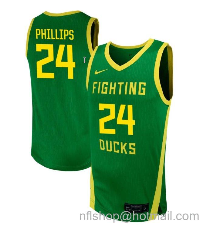 Men's Oregon Ducks Jamari Phillips #24 NIL Basketball Green Stitched Jersey