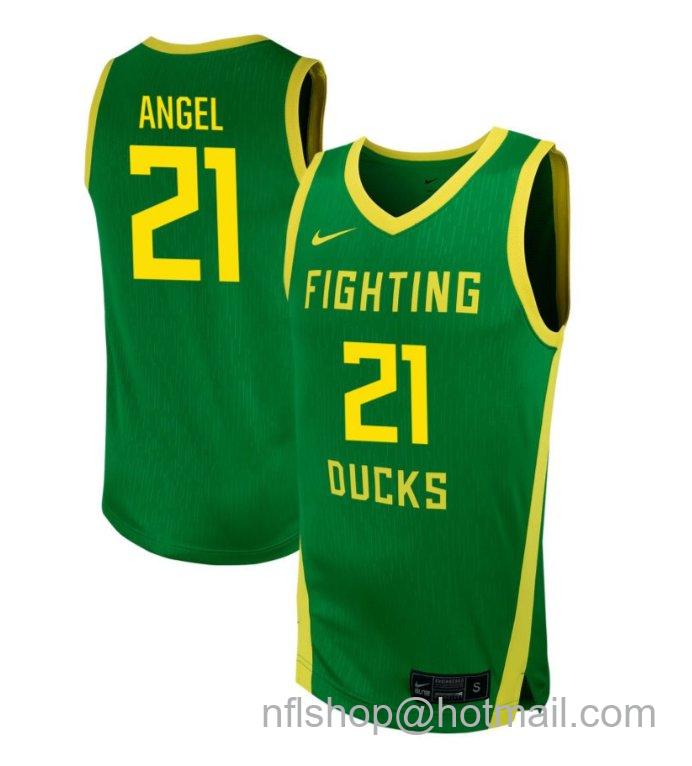 Men's Oregon Ducks Brandon Angel #21 NIL Basketball Green Stitched Jersey