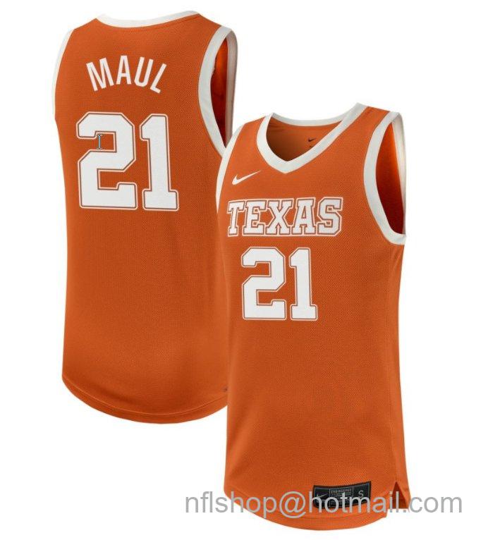 Men's Texas Longhorns Gisella Maul #21 NIL Basketball Texas Orange Stitched Jersey