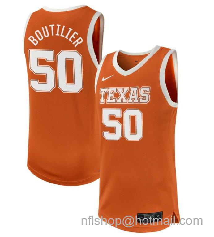 Men's Texas Longhorns Abbie Boutilier #50 NIL Basketball Texas Orange Stitched Jersey