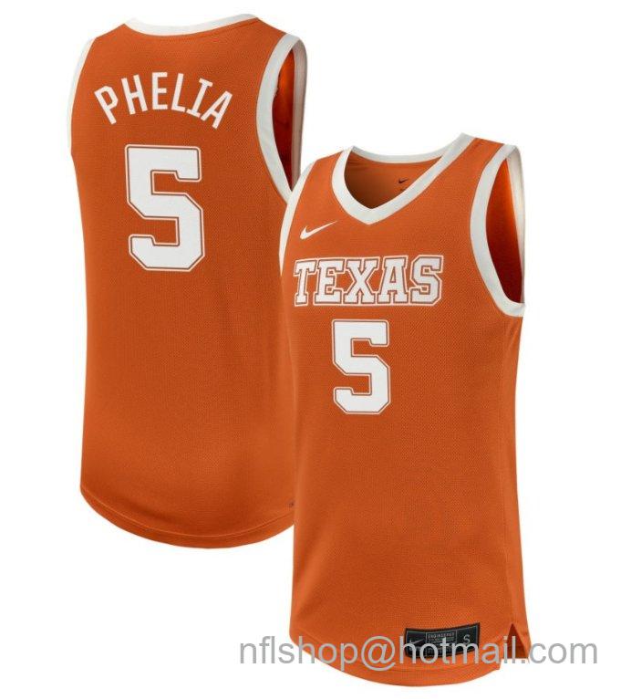 Men's Texas Longhorns Laila Phelia #5 NIL Basketball Texas Orange Stitched Jersey