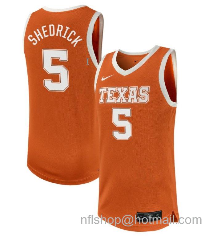 Men's Texas Longhorns Kadin Shedrick #5 NIL Basketball Texas Orange Stitched Jersey