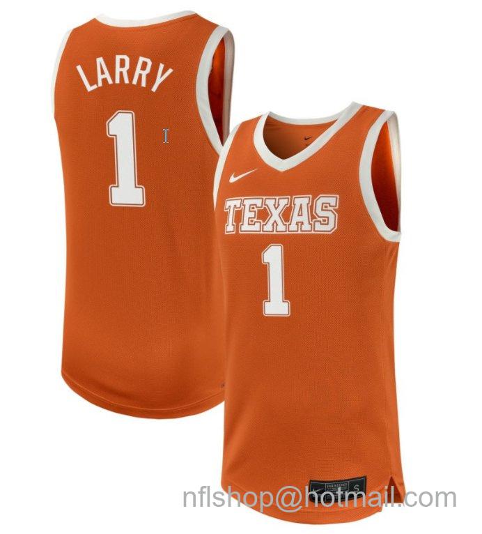 Men's Texas Longhorns Julian Larry #1 NIL Basketball Texas Orange Stitched Jersey