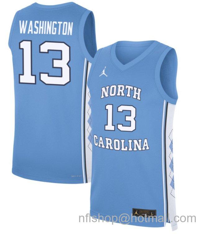 Men's North Carolina Tar Heels Jalen Washington #13 NCAA Basketball Blue Stitched Jersey