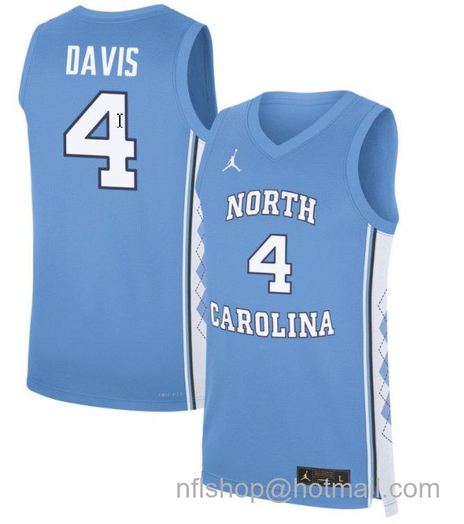 Men's North Carolina Tar Heels RJ Davis #4 NCAA Basketball Blue Stitched Jersey