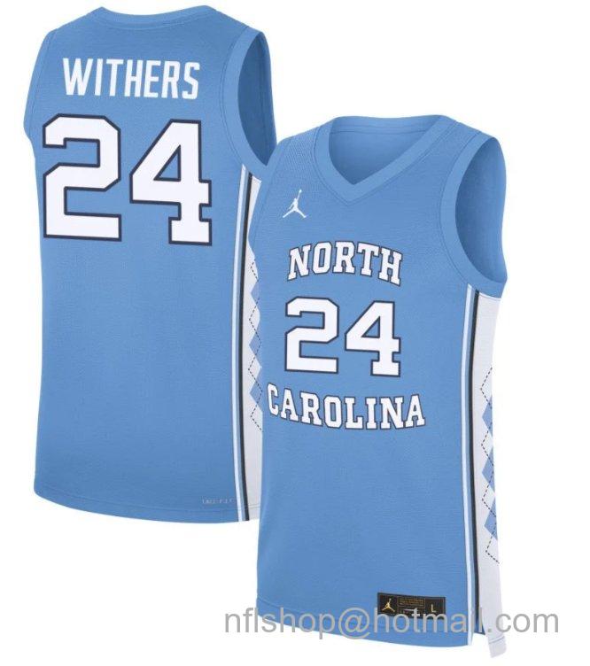 Men's North Carolina Tar Heels Jaelyn Withers #24 NCAA Basketball Blue Stitched Jersey