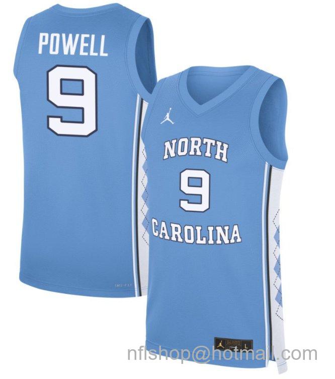 Men's North Carolina Tar Heels Drake Powell #9 NCAA Basketball Blue Stitched Jersey