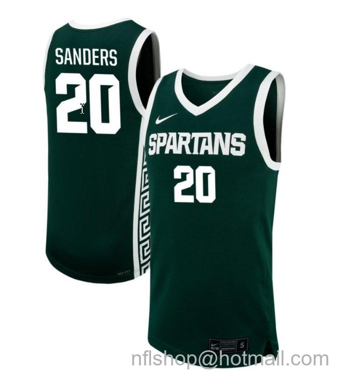 Men's Michigan State Spartans Nick Sanders #20 NIL Basketball Green Stitched Jersey