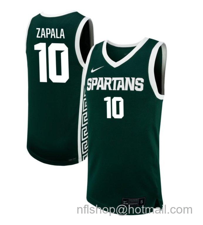 Men's Michigan State Spartans Szymon Zapala #10 NIL Basketball Green Stitched Jersey