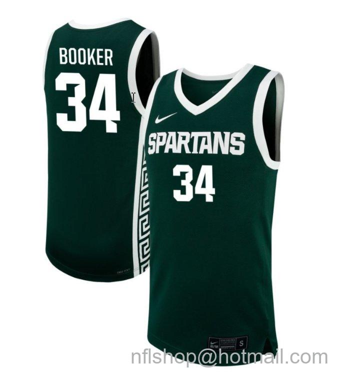 Men's Michigan State Spartans Xavier Booker #34 NIL Basketball Green Stitched Jersey