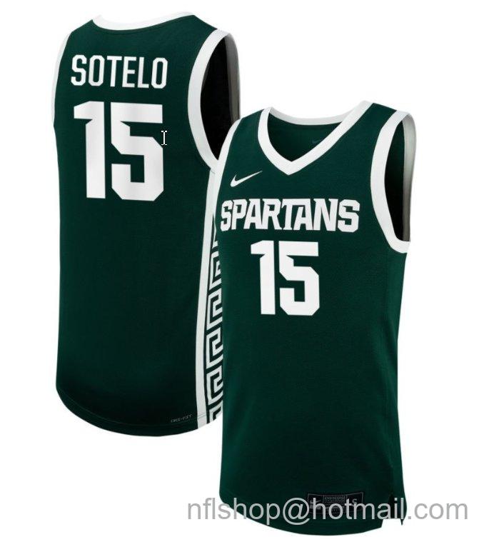 Men's Michigan State Spartans Ines Sotelo #15 NIL Basketball Green Stitched Jersey