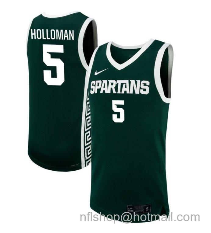 Men's Michigan State Spartans Tre Holloman #5 NIL Basketball Green Stitched Jersey