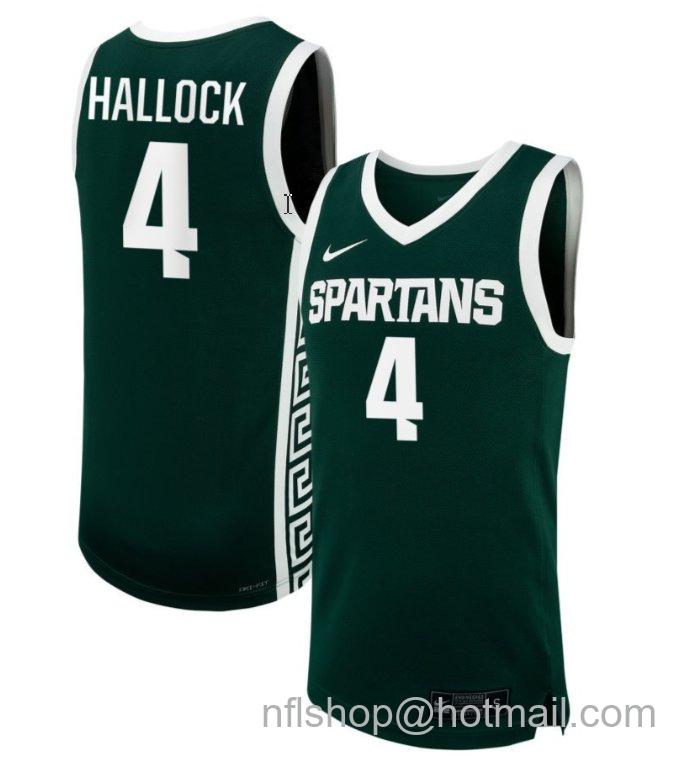 Men's Michigan State Spartans Theryn Hallock #4 NIL Basketball Green Stitched Jersey