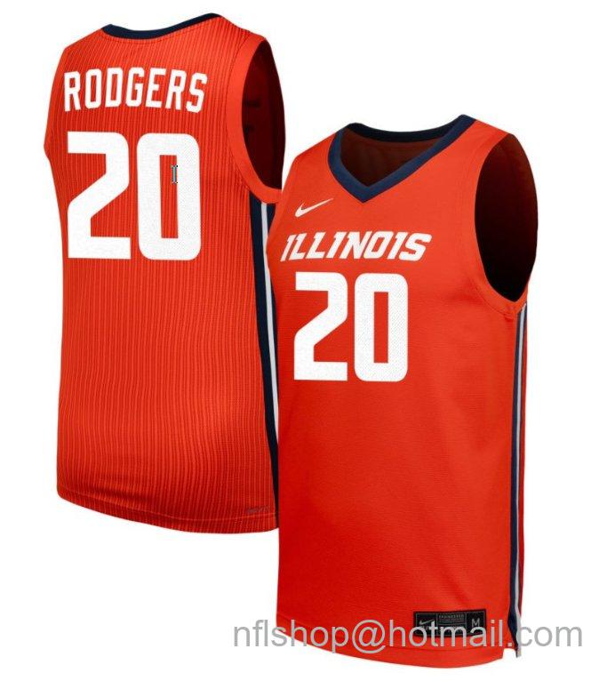 Men's Illinois Fighting Illini Ty Rodgers #20 NIL Basketball Orange Stitched Jersey